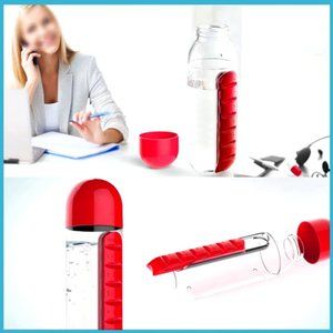 SPORTS WATER BOTTLE PILLS HOLDER COMBINATION TAKE ANYWHERE ANYTIME DON'T MISS iT
